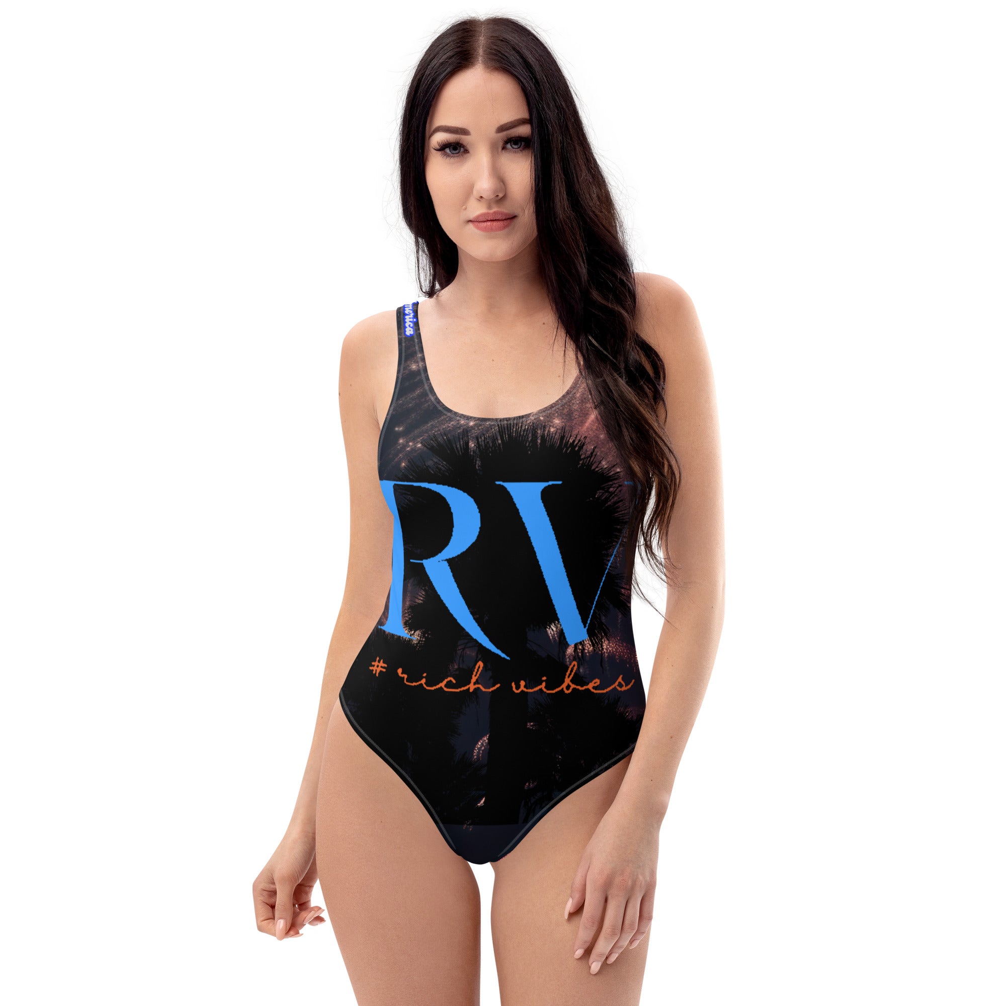 Rich Vibes Heart Beat Made In America Back 1.0 Deep Sky Blue - One-Piece Swimsuit